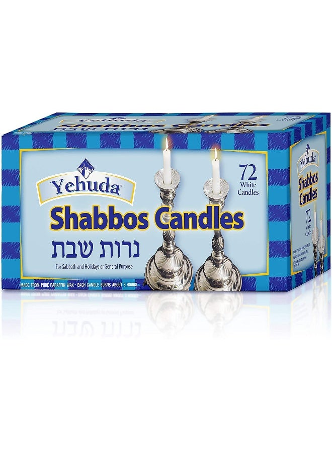 Yehuda 3 Hour White Shabbos Candles (72 Count) Traditional Shabbat Dinner Table Household Candles